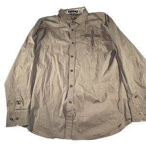 Victorious Mens Button Up Long Sleeve Shirt 3XL Embroidered Rhinestone Y2K Style